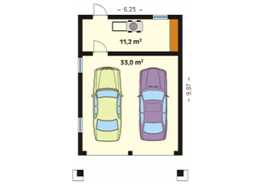 План гаража на 2 машины с двумя воротами